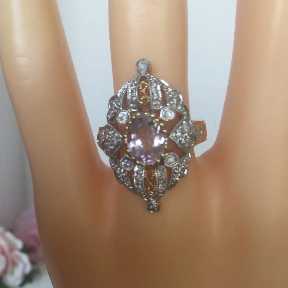 14k ROSE GOLD KUNZITE, DIAMOND RING - Picture 5 of 6